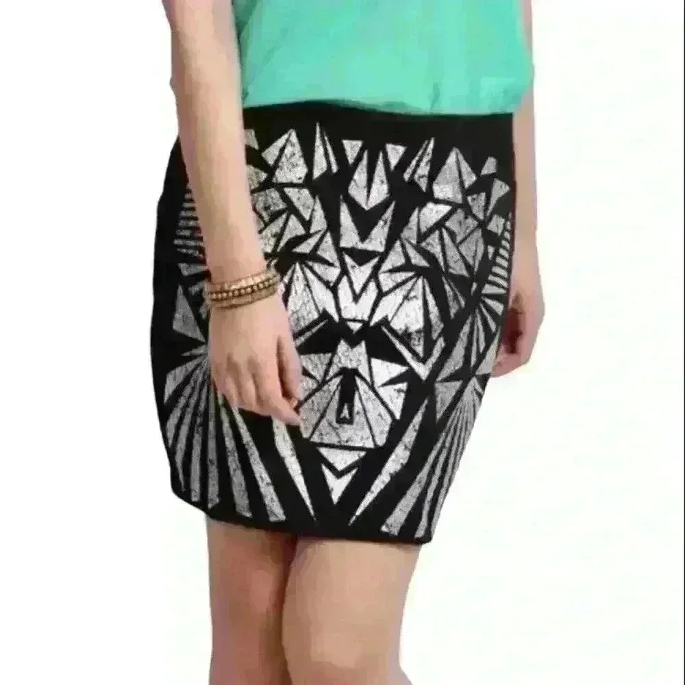 Vero Moda  Silver Black Mini Skirt size M Sparkly Geometric design 90s Y2k Party - Picture 6 of 14
